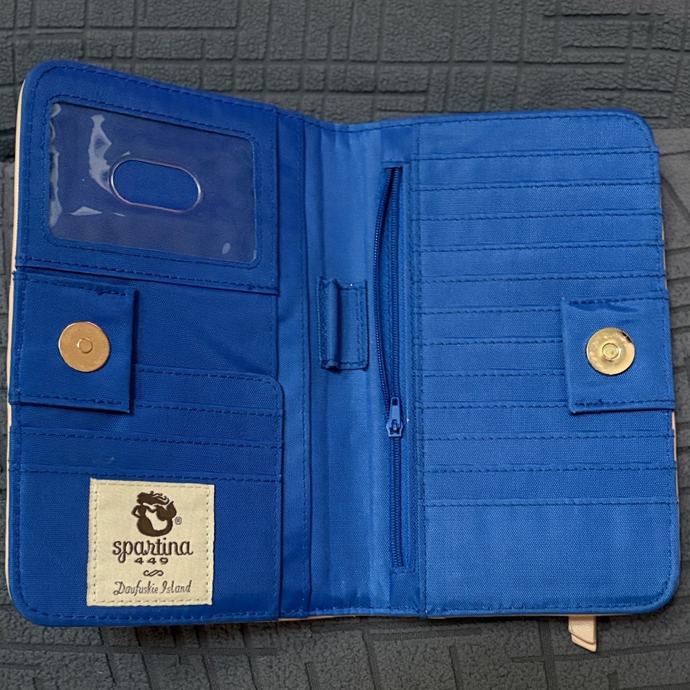 Spartina 449 Blue Map Print Zip Wallet with Tan Trim - Picture 3 of 5